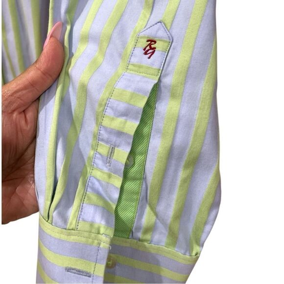 Robert Graham Blue / Lime Green Stripes Button Down Shirt with French Cuff Sz XL - Picture 4 of 6